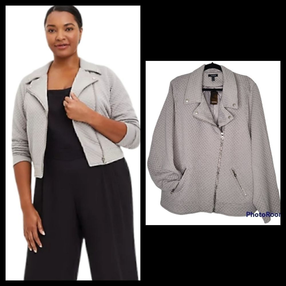 5X 28W Grey Quilted Knit Moto Jacket Lined Stretch Zip Collar Plussize Torrid